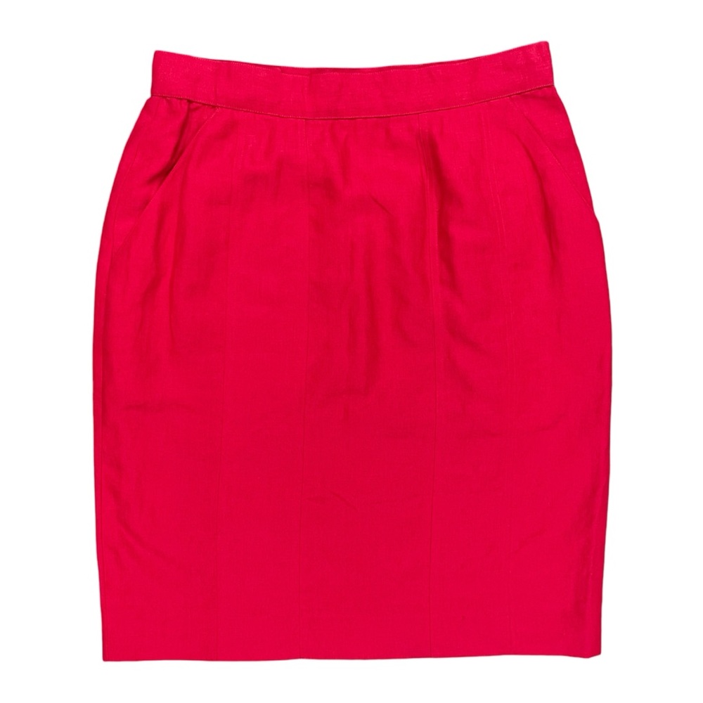 CHANEL Four Leaf Clover Red Linen High Waist Vintage Skirt US 8 FR 40